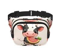 Piccola mucca che mangia anguria stampato marsupio multifunzionale unisex trendy messenger bag, borsa da viaggio sport borsa portaoggetti