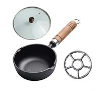 Piccola padella in ghisa, con fondo piatto ispessito non rivestito, per friggere uova, riscaldare latte e soffriggere verdure, compatibile (13 x 5 cm + coperchio + rack)