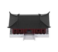 Piccola Pagoda Decorativa per Micro Paesaggi, Plastica Color Terra | Design Asiatico Feng Shui Zen, Tetti Blu Anticato e Supporti Rossi, per Scaffali e Acquari