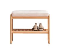 Piccola panca in legno massello con seduta imbottita - ingresso per scarpe 60 cm, finitura naturale ed elegante soluzione poggiapiedi
