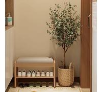 Piccola panca per scarpe con cuscino, scarpiera a 2 ripiani, facile da montare con scatola portaoggetti apribile, resistente allo sporco per ingresso (dimensioni: 60 cm, colore: legno)