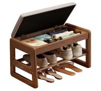 Piccola panca per scarpe con cuscino, scarpiera a 2 ripiani, facile da montare con scatola portaoggetti apribile, resistente allo sporco per ingresso (dimensioni: 60 cm, colore: noce)