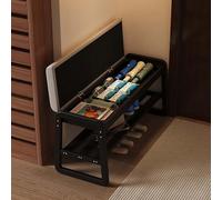Piccola panca per scarpe con cuscino, scarpiera a 2 ripiani, facile da montare con scatola portaoggetti apribile, resistente allo sporco per ingresso (dimensioni: 80 cm, colore: nero)