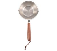 Piccola pentola in acciaio inox 200 ml argento con manico in legno | Beccuccio per versare e doppio bordo, conduzione termica rapida e uniforme, per gas e piano a induzione