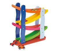 Piccola pista da corsa in legno con 4 macchinine