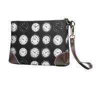 Piccola pochette da donna - Vintage Clock Pattern Print Leather Fashion Wristlet Wallet con cinturino da polso