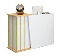 Piccola reception con ripiani aperti e cassetti ad alta capacità di archiviazione sicura per casa, salone, negozio, hotel, 140 cm, colore bianco
