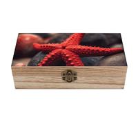 Piccola scatola portaoggetti in legno a forma di stella marina rossa con coperchio incernierato e chiusura frontale, grande scatola portagioie in legno, contenitore portaoggetti per ufficio e scriva
