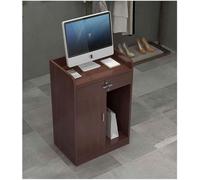 Piccola scrivania moderna con cassetti chiudibili con serratura, bancone frontale curvo in MDF per salone, ufficio, vendita al dettaglio, elegante design salvaspazio, colore marrone, 80 x 40 x 92 cm