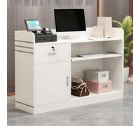 Piccola scrivania moderna con cassetto con serratura e porta per soggiorno, sala ricevimenti, scrivania per casse, colore: bianco, 100 cm