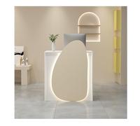 Piccola scrivania moderna per reception con cassetto chiudibile a chiave, semplice scrivania per salone di bellezza, colore crema, 60 cm, elegante armadietto per cassa