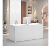 Piccola scrivania moderna per reception, con contenitore, colore nero, con ripiani aperti, per ingressi, saloni, vendita al dettaglio