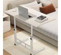 Piccola scrivania portatile con ruote regolabile in altezza con ripiano portaoggetti multistrato per ufficio a casa, design a doppio strato, 80 x 40 cm, colore: bianco