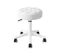 Piccola sedia da scrivania rotonda con ruote, comoda e senza braccioli, for computer, senza schienale, in similpelle, altezza regolabile, girevole, sgabello da lavoro e spa(White,1 without backrest)