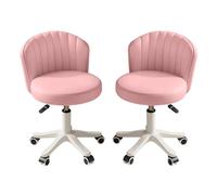 Piccola sedia da scrivania rotonda con ruote, comoda e senza braccioli, for computer, senza schienale, in similpelle, altezza regolabile, girevole, sgabello da lavoro e spa(Pink,2 with backrest)