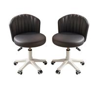 Piccola sedia da scrivania rotonda con ruote, comoda e senza braccioli, for computer, senza schienale, in similpelle, altezza regolabile, girevole, sgabello da lavoro e spa(Black,2 with backrest)
