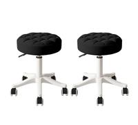 Piccola sedia da scrivania rotonda con ruote, comoda e senza braccioli, for computer, senza schienale, in similpelle, altezza regolabile, girevole, sgabello da lavoro e spa(Black,2 without backrest)