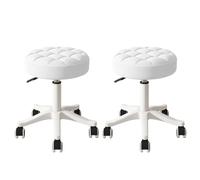 Piccola sedia da scrivania rotonda con ruote, comoda e senza braccioli, for computer, senza schienale, in similpelle, altezza regolabile, girevole, sgabello da lavoro e spa(White,2 without backrest)