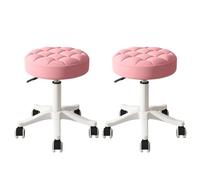Piccola sedia da scrivania rotonda con ruote, comoda e senza braccioli, for computer, senza schienale, in similpelle, altezza regolabile, girevole, sgabello da lavoro e spa(Pink,2 without backrest)