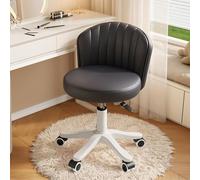 Piccola sedia da scrivania rotonda con ruote, comoda e senza braccioli, for computer, senza schienale, in similpelle, altezza regolabile, girevole, sgabello da lavoro e spa(Black,1 with backrest)