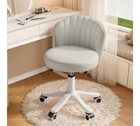 Piccola sedia da scrivania rotonda con ruote, comoda e senza braccioli, for computer, senza schienale, in similpelle, altezza regolabile, girevole, sgabello da lavoro e spa(Gray,1 with backrest)
