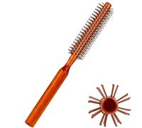 Piccola spazzola rotonda per capelli per asciugatura, portatile da viaggio, con manico in legno e setole in nylon, per capelli bagnati, bangs, barbabietole, styling, lifting