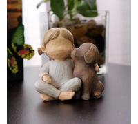 Piccola statuetta da collezione con statua di ragazza e cane per tavolo,