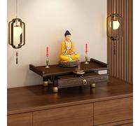 Piccola statuetta da parete in legno massello, con mensola per altare, tavolo Pooja in MDF, per meditazione, statua di Buddha Guan Gong, utilizzabile per posizionare foto, souvenir, ecc. (66 x 26 x 13