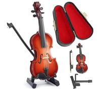 Piccola statuetta di violino giocabile con custodia per archetto - Replica di strumento musicale in legno Sob Story Gag Presente Decorazione da scrivania, 3, 2 pollici