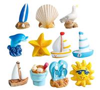 Piccola statuetta in resina mini scena da spiaggia decorazione 3/11 pz/set miniatura tema mare giocattolo kit tavola da surf conchiglia uccelli marini delfino stelle marine barche secchio L