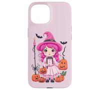 Piccola strega rosa di Halloween Custodia per iPhone 15