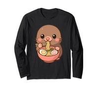 Piccola Talpa Giapponese Mangiare Ramen tagliatelle Kawaii Carino Divertente Maglia a Manica