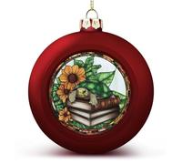 Piccola tartaruga in vetro colorato sui libri Ornamenti per palline di Natale infrangibili da appendere palline di Natale per la decorazione dell'albero di Natale, palline rosse per albero di Natale