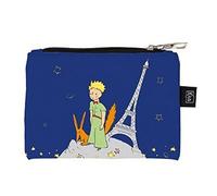 Piccola tasca o borsa portamonete con zip, materiale plastico stampato, motivo piccolo principe con volpe vicino alla Torre Eiffel di Parigi, dimensione 14 x 10 cm, bianco, Stile Natura