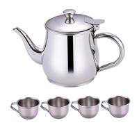 Piccola teiera, set da tè per bambini include una teiera portatile da 330 ml in acciaio inossidabile con schermo del filtro e 4 tazze da 70 ml per bambini in campeggio a casa, acciaio inossidabile