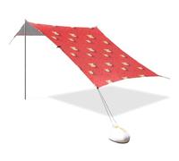 Piccola tenda da spiaggia rossa con faccia di cammello UPF50+, facile da installare, grande riparo dal sole con sacchi di sabbia, pala per sabbia, pali per viaggi in famiglia