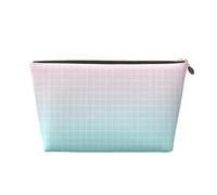 Piccola trousse da viaggio organizer - Aqua Pink Ombre Grid Print Borsa da viaggio in pelle per donne e uomini, organizer per borsa con cerniera
