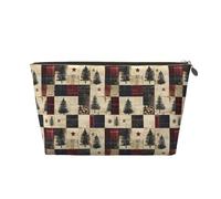 Piccola trousse da viaggio organizer - Borsa da viaggio in pelle con stampa a quadri con albero di Natale per donne e uomini, organizer per borsetta con cerniera