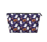 Piccola trousse da viaggio organizer per trucchi, fantasma zucca, graziosa borsa da viaggio in pelle per donne e uomini, organizer per borsa con cerniera