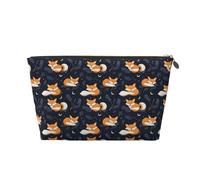Piccola trousse da viaggio organizer per trucchi, in pelle con stampa di volpe addormentata, borsa da viaggio per donne e uomini, organizer per borsetta con cerniera