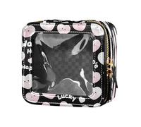 Piccola trousse da viaggio per cosmetici da viaggio a forma di cuore con stella felice rosa nera trasparente
