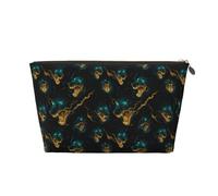 Piccola trousse da viaggio per trucchi, borsa da viaggio in pelle con stampa testa di lupo, borsa da viaggio per donne e uomini, organizer per borsetta con cerniera