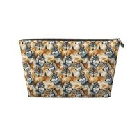 Piccola trousse da viaggio per trucchi, borsa da viaggio in pelle con stampa testa di lupo nel bosco, borsa da viaggio per donne e uomini, organizer per borsa con cerniera