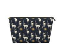 Piccola trousse da viaggio per trucchi, con stampa di alci bianchi e cielo stellato, borsa da viaggio in pelle per donne e uomini, organizer per borsetta con cerniera