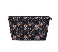 Piccola trousse da viaggio per trucchi, con stampa di farfalle, fiori, luna, cielo, in pelle, per donne e uomini, organizer con cerniera