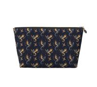 Piccola trousse da viaggio per trucchi, con stampa di fenici dorati, in pelle, per donne e uomini, con cerniera