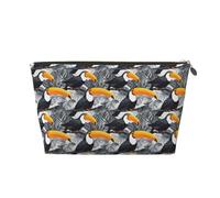 Piccola trousse da viaggio per trucchi, con stampa di tucano, borsa da viaggio in pelle per donne e uomini, organizer per borsetta con cerniera