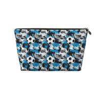 Piccola trousse da viaggio per trucchi, in pelle con stampa di palloni da calcio, per donne e uomini, organizer per borsa con cerniera