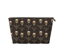 Piccola trousse da viaggio per trucchi, in pelle, con stampa di teschi, stile pirata, per donne e uomini, organizer per borsetta con cerniera
