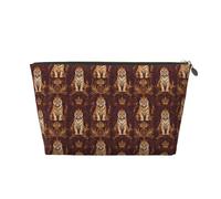 Piccola trousse da viaggio per trucchi, in pelle con stampa di una corona di tigre dorata, borsa da viaggio per donne e uomini, organizer per borsetta con cerniera